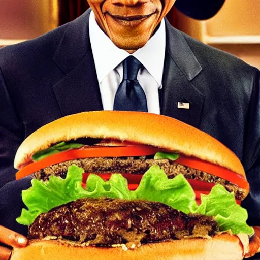 Prompt: Barack Obama eating a cheeseburger, photo realistic, award-winning, highly-detailed, epic, cinematic, dramatic