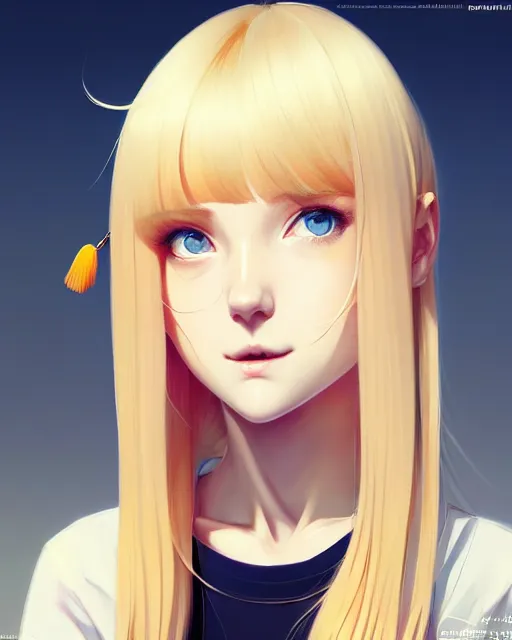 Prompt: detailed up close portrait of a beautiful blonde english girl in tshirt, stoned and happy, by saruei and guweiz and ilya kuvshinov and rockwell and warhol and range murata!!, magic art, sleek curves, ultra clear and sharp focus, trending on artstation hq, deviantart, pinterest, unreal engine 5, 4 k uhd image