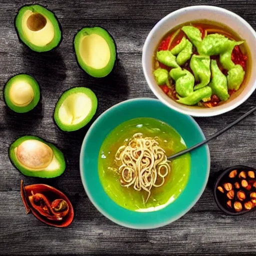 Image similar to nikocado avocado and minions eating extreme hot spicy noodles