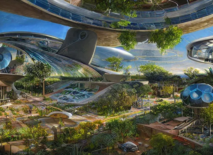 Image similar to an imax view of a eco - friendly solarpunk habitat in a futuristic suburb of tuscon arizona, art by alejandro burdisio and federico pelat and paolo soleri, hyperrealism