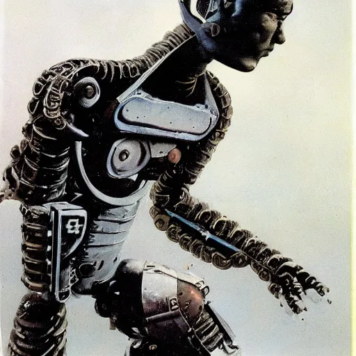 Prompt: humanoid robot, Frank Frazetta