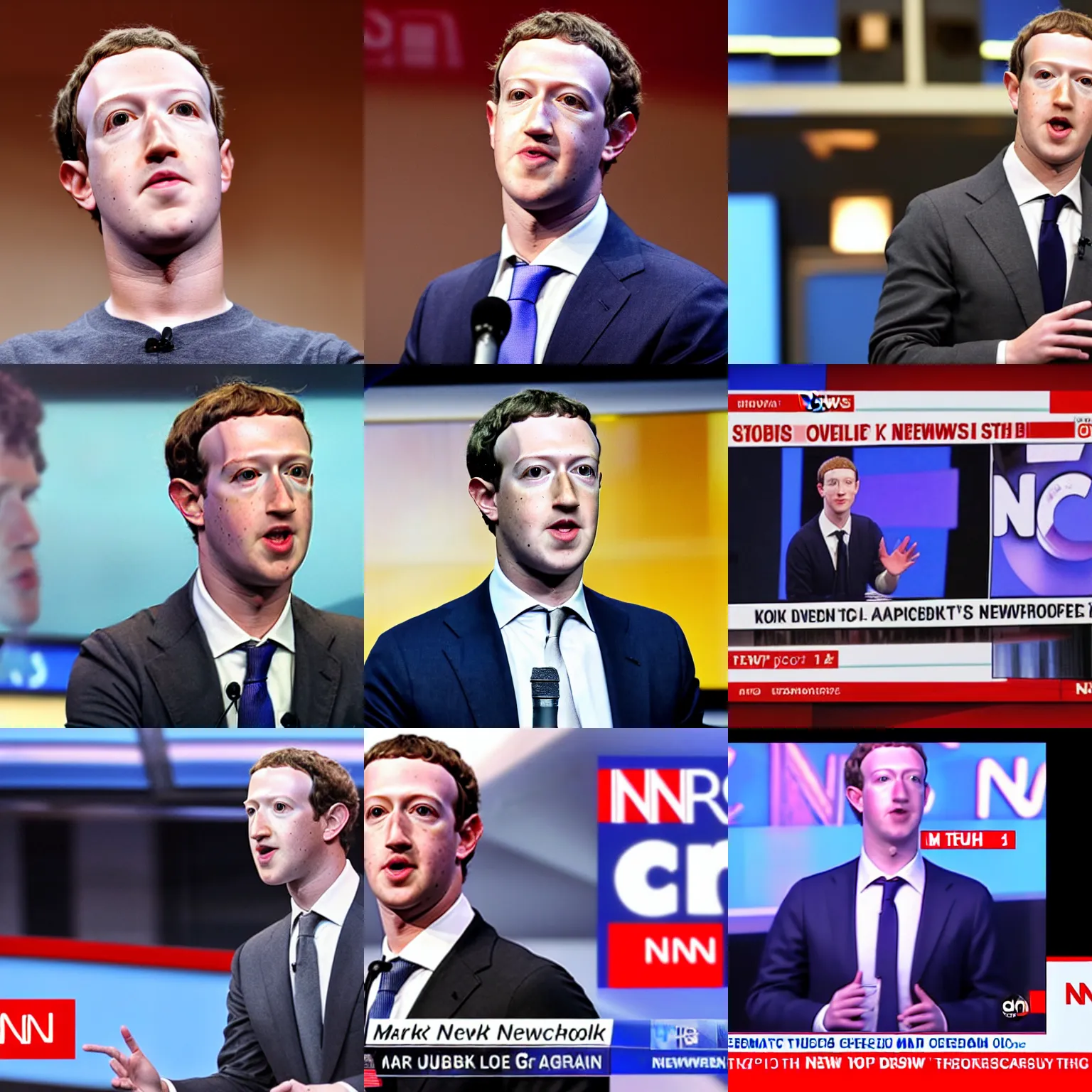 Image similar to mark zuckerberg as a news anchor on cnn