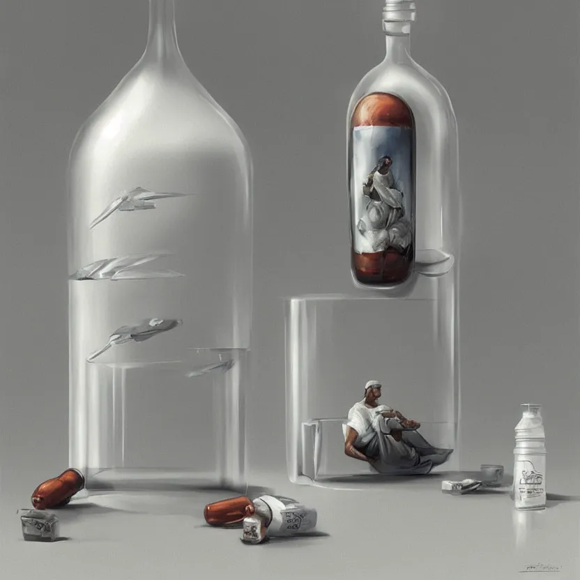 Prompt: concept art of white dietary supplement designed by porsche in a transparent bottle with big black sticker on it, by aenaluck, artgerm and roberto ferri and greg rutkowski, light blue and white tones, digital painting, artstation, concept art, smooth, sharp foccus ilustration hq