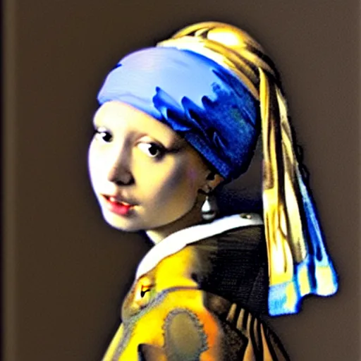 Prompt: Cat with a pearl earring, by Johannes Vermeer