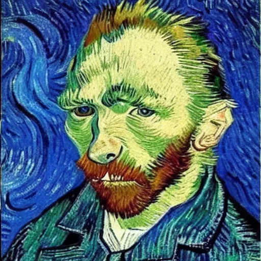 Image similar to retarded wolf portrait, van gogh