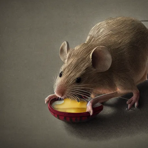 Image similar to dinosaur mouse eating cheese, photo realistic concept art