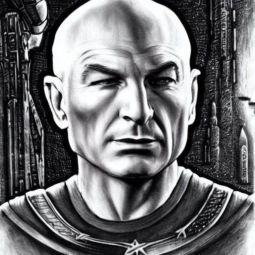 Prompt: captain jean luc picard by h. r. giger