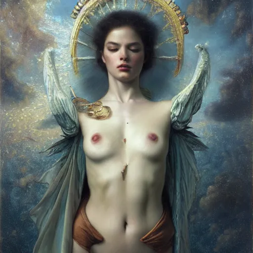 Prompt: highly detailed oil painting | very intricate | cinematic lighting | award - winning | the good spirit of god | by roberto ferri, by tom bagshaw, by j. c. leyendecker and klimt, beautiful cinematic light, american romanticism, by austin osman spare, artstation, cgsociety, official art, octane