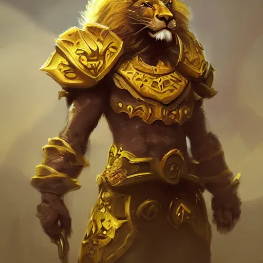 Image similar to a lion warrior, yellow theme, bright art masterpiece artstation. 8 k, sharp high quality artwork in style of jose daniel cabrera pena and greg rutkowski, concept art by tooth wu, blizzard warcraft artwork, hearthstone card game artwork, lion - head warrior