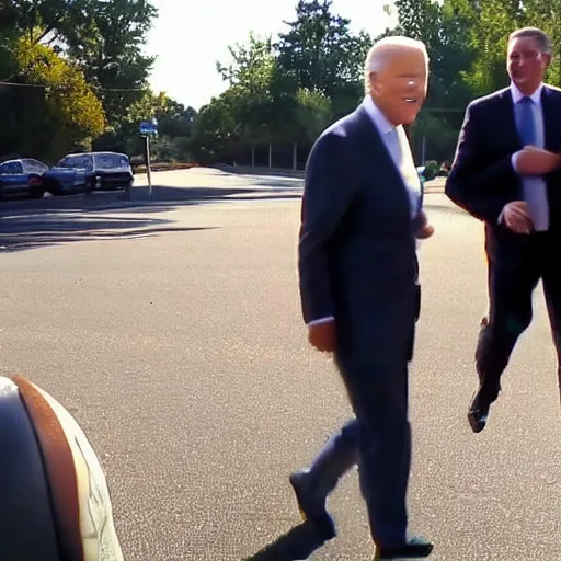 Prompt: dashcam footage of joe biden coming in to my direction to tickle me with a smile in his face