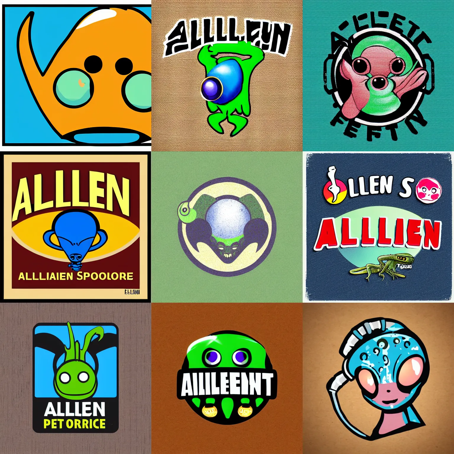 Prompt: alien pet store logo by Elzie Crisler Segar