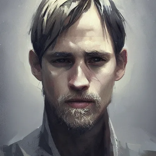 Image similar to “Portrait of Charles Matthew Hunnam by Greg Rutkowski, young, manly, attractive, strong, older brother vibes, highly detailed portrait, scifi, digital painting, artstation, concept art, smooth, sharp foccus ilustration, Artstation HQ”