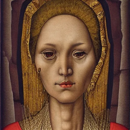 Prompt: portrait of a beautiful woman by Carlo Crivelli