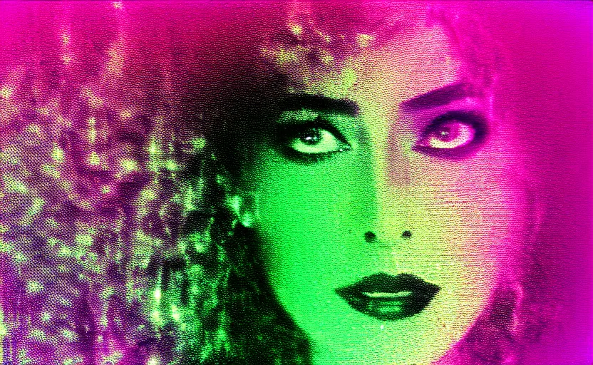 Prompt: vhs glitch art portrat of a woman hidden underneath a sheet, static colorful noise glitch, 1 9 8 0 s aesthetic directed by david lynch