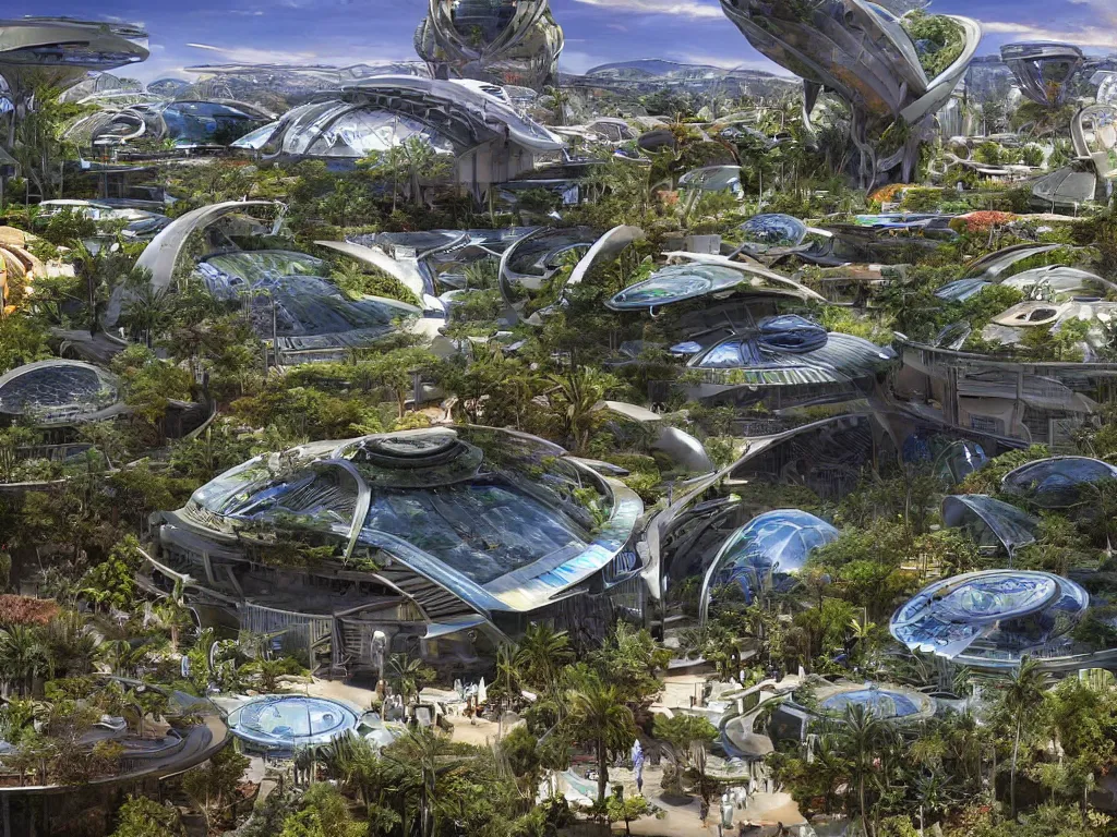 Prompt: an imax view of a eco - friendly solarpunk habitat in a futuristic suburb of los angelescalifornia, art by alejandro burdisio and federico pelat and paolo soleri, hyperrealism