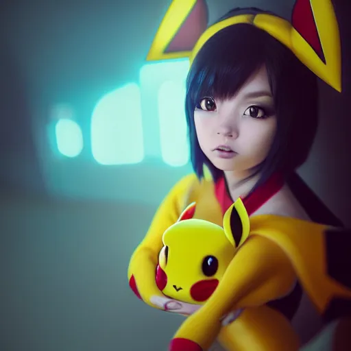 Image similar to pikatchu by wlop, wearing a costume by ilya kuvshinov, rtx reflections, octane 1 2 8 k, extreme high intricate details, digital abstract art by ross tran, medium shot, close up shot, composition by sana takeda, lighting by greg rutkowski