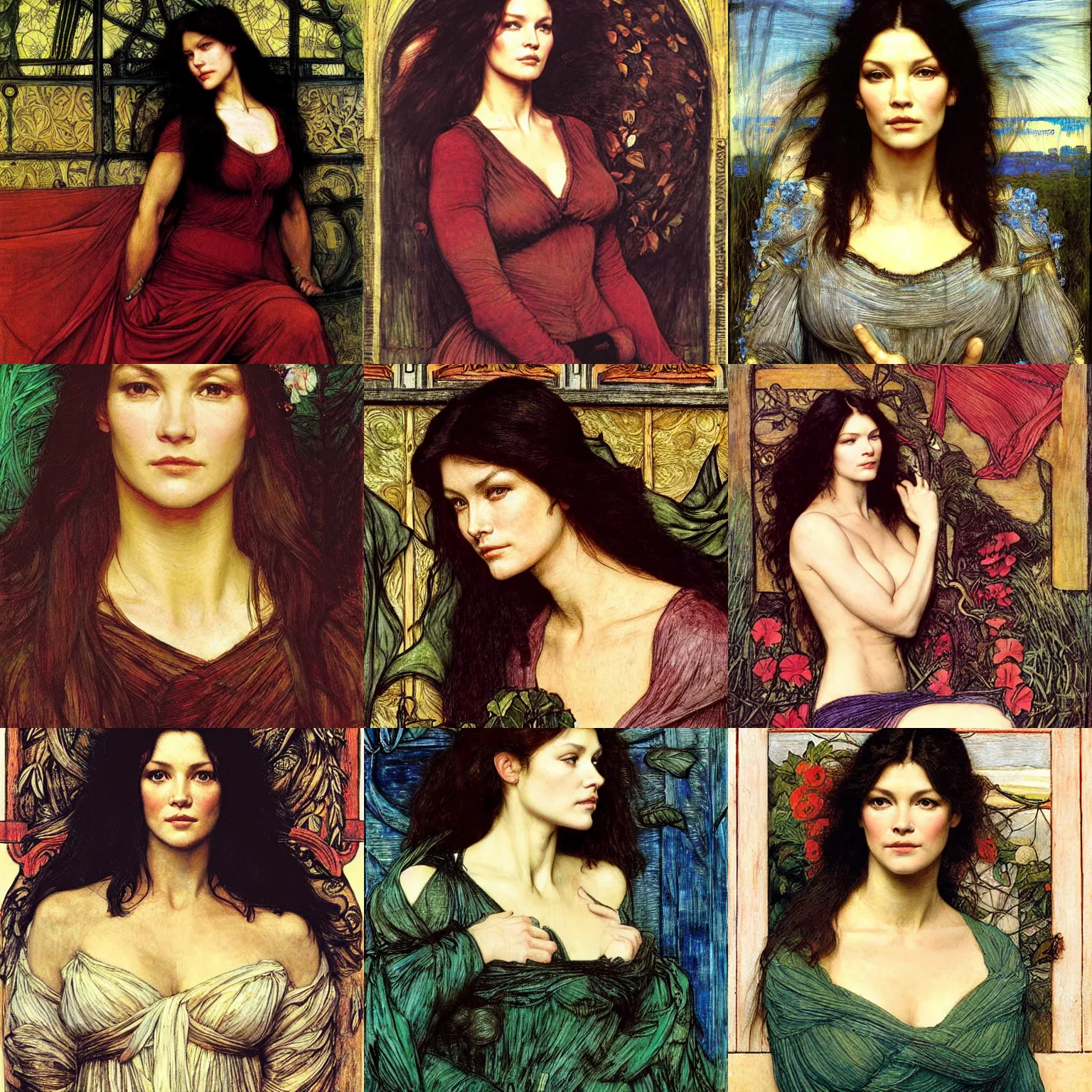 Prompt: catherine zeta - jones by john william waterhouse, kilian eng, rosetti, john everett millais, william holman hunt, william morris