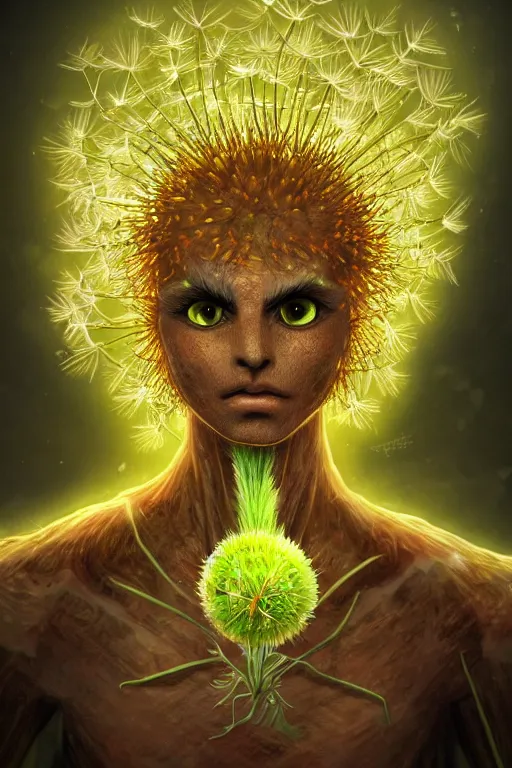 Prompt: a humanoid figure dandelion plant monster, amber eyes, highly detailed, digital art, sharp focus, ambient glow, trending on art station, anime art style