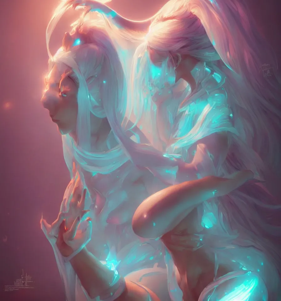 Image similar to beautiful princess in robe. bio luminescent halo around head. artwork by jarold Sng by artgerm, by Eddie Mendoza, by Peter mohrbacher by tooth wu, unreal engine, octane render, cinematic light, high details, iridescent colors, dichroic, macro