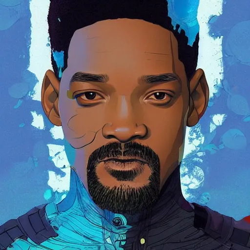 Image similar to a study of cell shaded portrait of will smith concept art, llustration, post grunge, concept art by josan gonzales and wlop, by james jean, Victo ngai, David Rubín, Mike Mignola, Laurie Greasley, highly detailed, sharp focus, alien, Trending on Artstation, HQ, deviantart, art by artgem