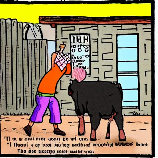 Image similar to a cow points at a bucket, illustrated by gary larson