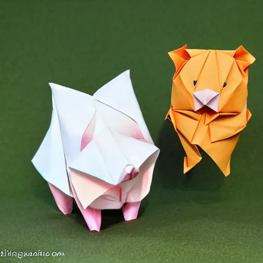 Prompt: origami pooh and piglet