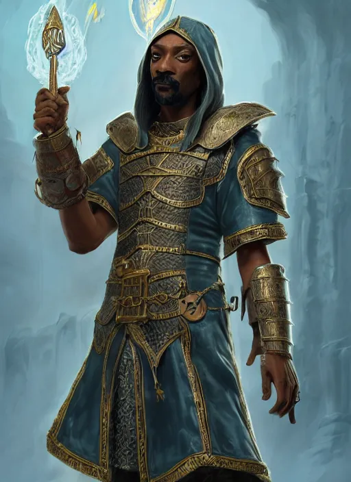 Image similar to snoop dogg as a mage, short beard, grumpy, plate armor, Ivan Aivakovsky, Boris Vallejo, epic fantasy character art, D&D Concept Art, full length, ultra Realistic, Regal, Refined, Detailed Digital Art, Exquisite detail, post-processing, masterpiece, Cinematic Lighting, Unreal Engine, 8k, HD,