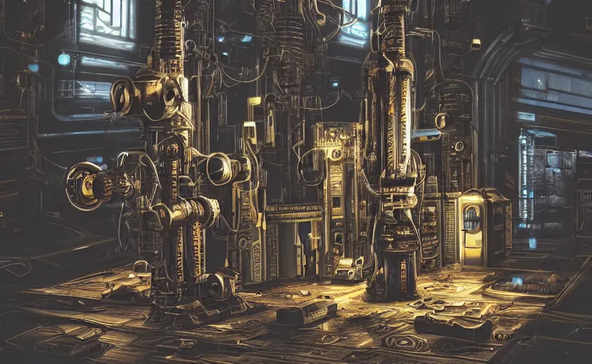 Image similar to technological drilling machine, extremely detailed cyberpunk ( steampunk ), day light, realistic shaded,