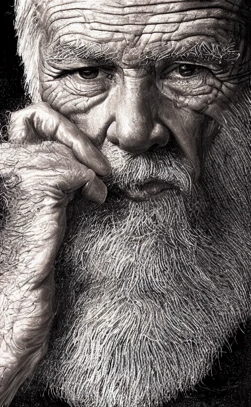 Image similar to old man doing hard work, do what we can, then leave it to god, d & d, non - fiction, intricate, elegant, highly detailed, digital painting, 8 k uhd, discipline object position, dynamic form, unbroken image,, concept art, intricate, sharp focus, illustration, art by robin eley, paul lung, samuel silva