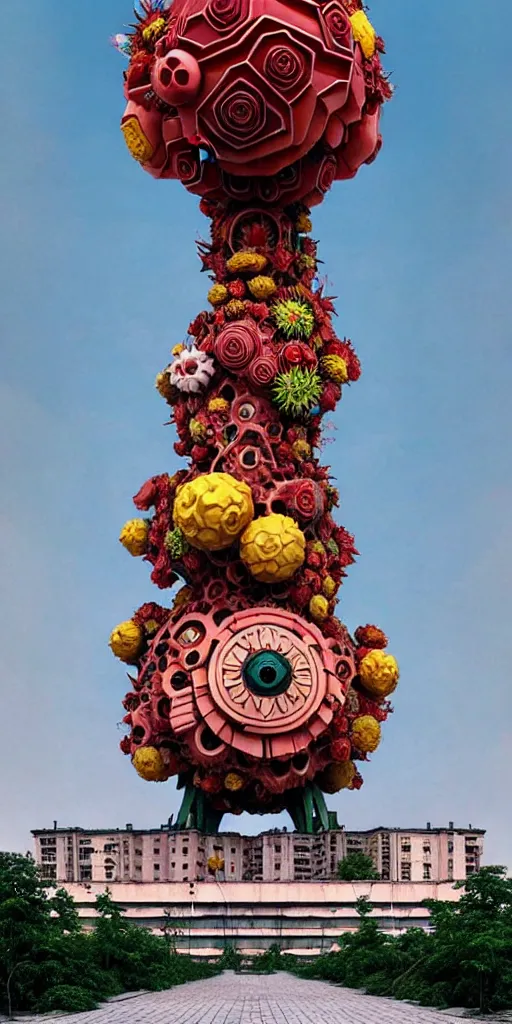 Image similar to colossal grotesque flower made from unfulfilled communist dreams in the middle of abandoned post soviet constructivist cityscape, Stalinist architecture, ultradetailed, Intricate by Hayao Miyazaki and Josan Gonzalez and Makoto Shinkai and Giuseppe Arcimboldo and Wes Anderson