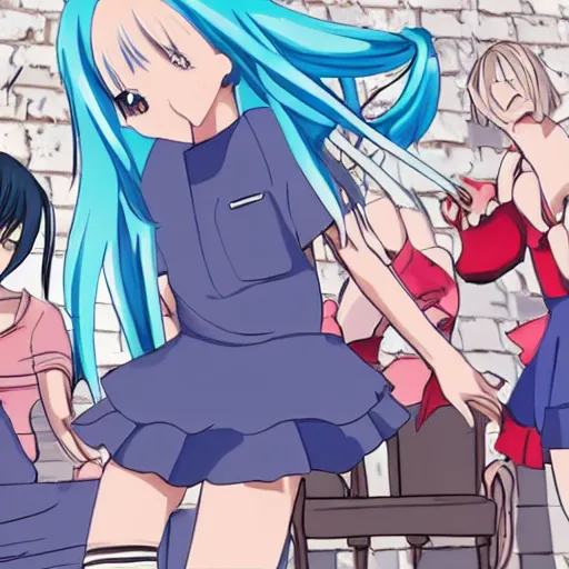 Prompt: anime girl fight with chair