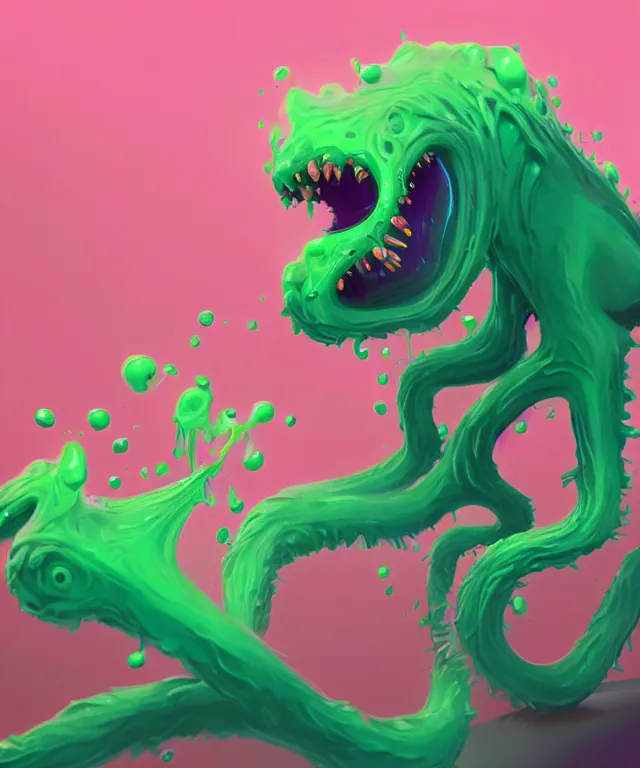 Image similar to an ooze slime creature in a dr seuss artstyle, adorable and whimsical, fantasy, elegant, crisp 8 k line work, rim light, digital painting, artstation, unreal engine, octane render, concept art, matte, sharp focus, illustration