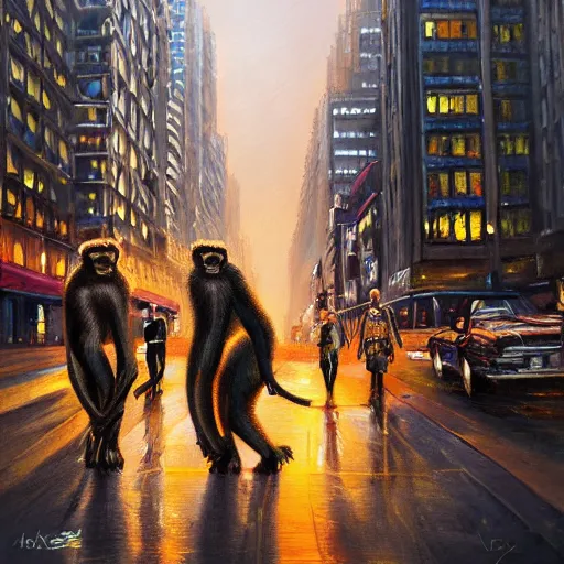 Prompt: monkeys take manhattan, dramatic painting, trending on artstation, 4 k, concept art