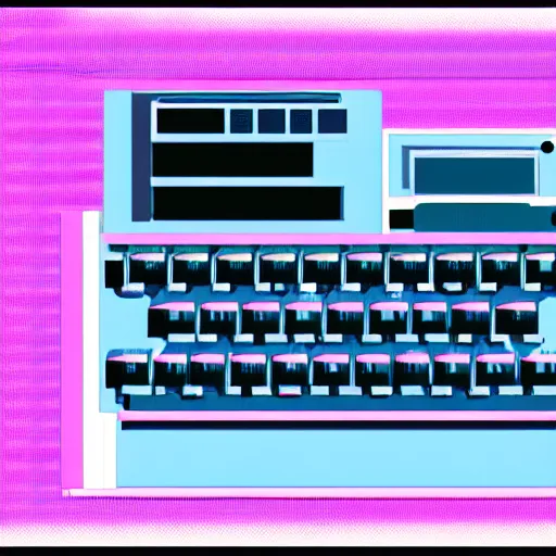 Image similar to A computer from the 90s in the style of vaporwave