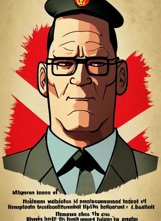 Image similar to propaganda poster hank hill as dictator of the soviet union, 8 k, trending on artstation