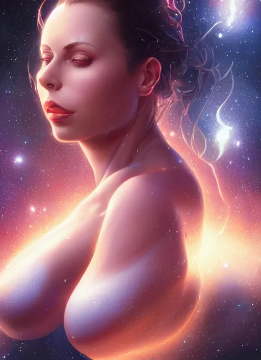Image similar to beautiful portrait of gianna michaels, deep space background, by magali villeneuve and greg rutkowski and artgerm, intricate, elegant, highly detailed, photorealistic, trending on artstation, trending on cgsociety, 8 k, sharp focus