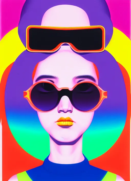 Prompt: cute girl with shades by shusei nagaoka, kaws, david rudnick, airbrush on canvas, pastell colours, cell shaded, 8 k