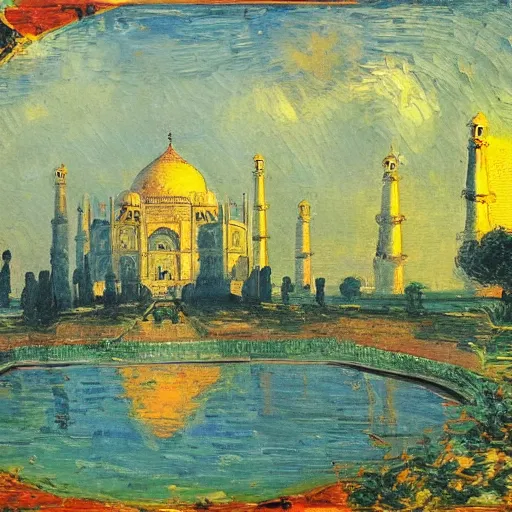 Image similar to a painting of the Taj Mahal by Van Gogh