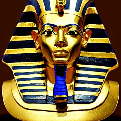 Image similar to anient, golden egyptian pharaoh death mask of walter white, in the style of king tut