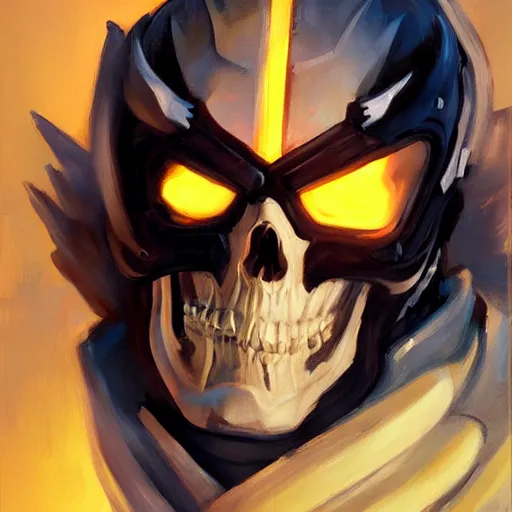 Image similar to greg manchess portrait painting of ghost rider as overwatch character, medium shot, asymmetrical, profile picture, organic painting, sunny day, matte painting, bold shapes, hard edges, street art, trending on artstation, by huang guangjian and gil elvgren and sachin teng