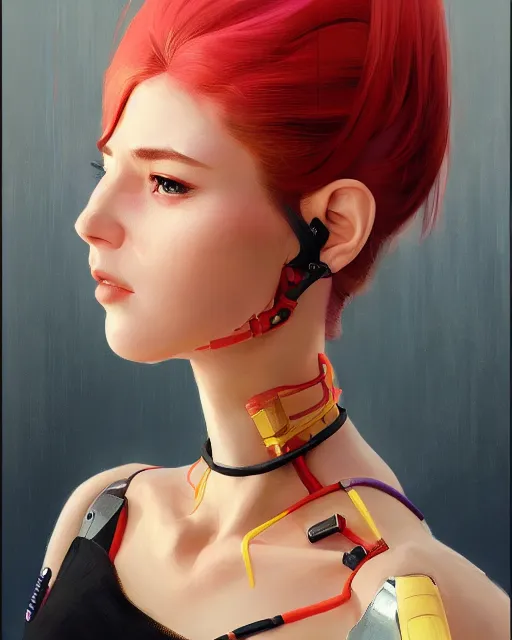 Image similar to half - robot woman with cute - fine - face, pretty face, multicolored hair, realistic shaded perfect face, fine details by realistic shaded lighting poster by ilya kuvshinov katsuhiro otomo, magali villeneuve, artgerm, jeremy lipkin and michael garmash and rob rey