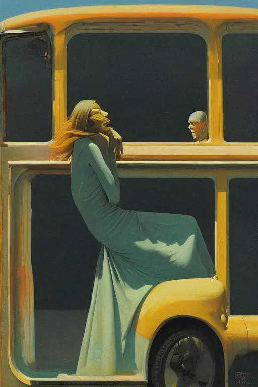 Image similar to woman put the truck through her head Edward Hopper and James Gilleard, Zdzislaw Beksisnski, higly detailed