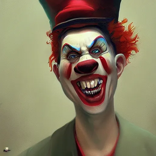 Prompt: Very detailed crazy clown , artwork portrait by Sergey Kolesov, arstation,