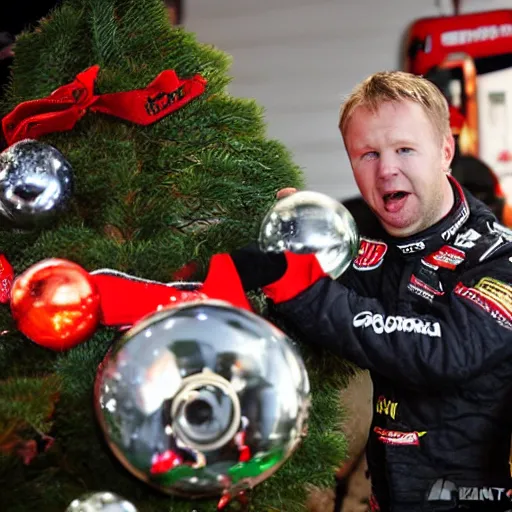 Image similar to Petter Solberg after he crashed into the christmas tree