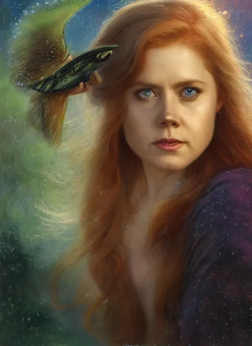 Image similar to Amy Adams staring into the camera, misty wisps, fireflies, Lilia Alvarado, Sophie Anderson, Mark Arian, Bob Byerley, Charlie Bowater, Mark Brooks, Steve Henderson, Justin Gerard, Arthur Hughes, Edward Robert Hughes, Mark Keathley, Victor Nizovtsev, Carlos Shwabe, Ross Tran, WLOP