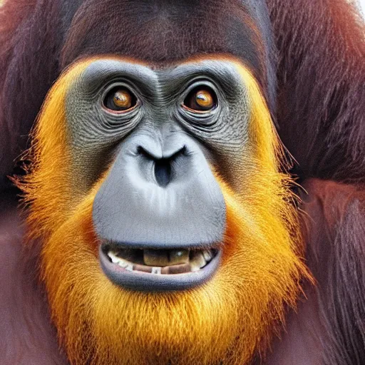 Image similar to abstract surrealist orangutan making a weird face