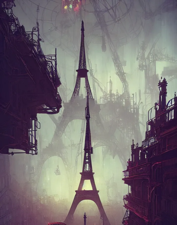 Image similar to a steampunk eiffel tower in heaven, steampunk dirty world, by wlop, greg rutkowski and beeple