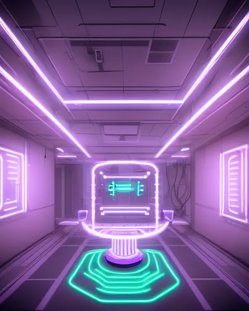 Image similar to neon surgery machine cyberpunk futuristic, in a white room realistic shaded