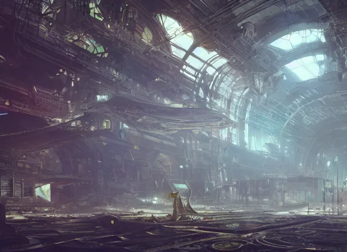 Image similar to an alter in futuristic solarpunk space ship factory in crumbling ruins, intricate detail, volumetric lighting, epic composition, hyper detailed, ultra realistic, sharp focus, octane render, volumetric, ray tracing, artstation trending, cgsociety, sense of awe, 4 k