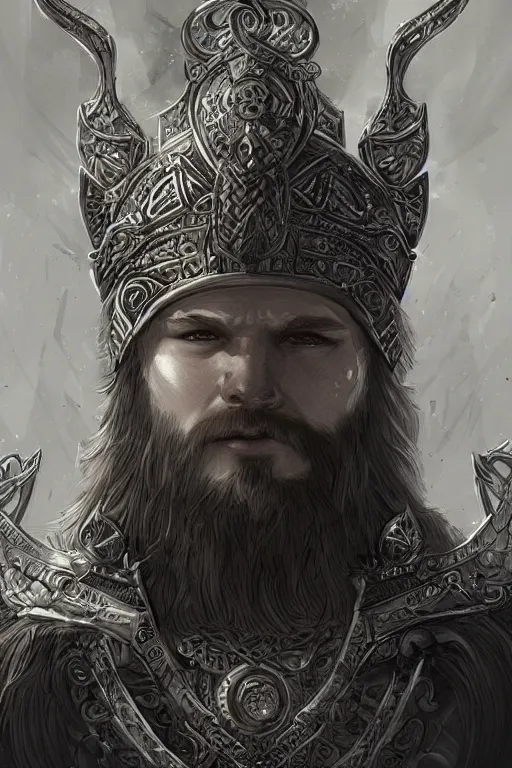 Prompt: a viking king, intricate, highly detailed, digital painting, artstation, concept art, sharp focus, illustration, art by Ross tran